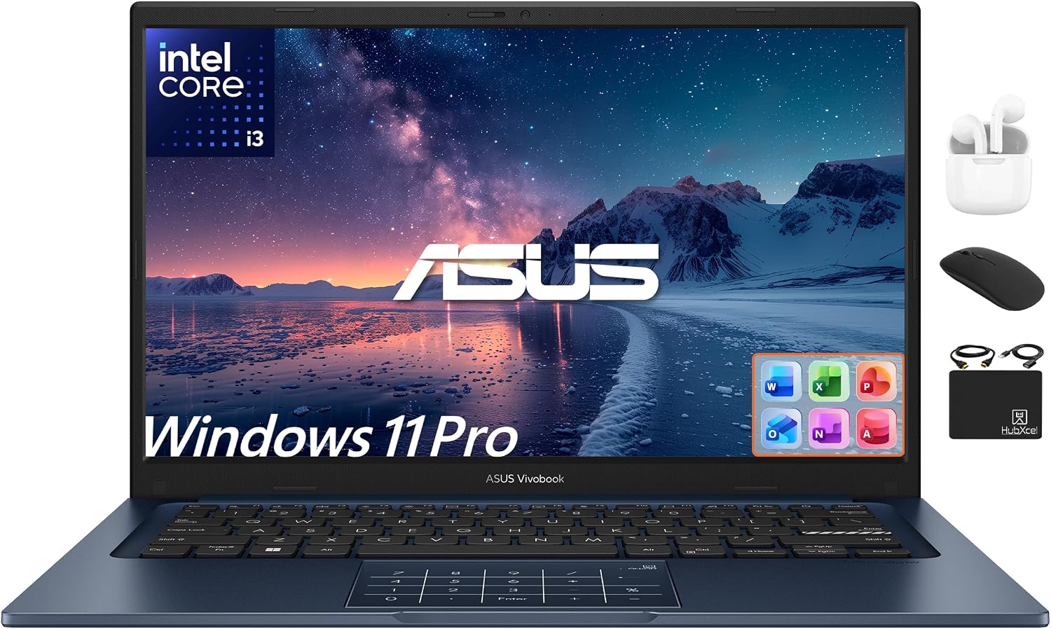 ASUS Vivobook 14' FHD Laptop for for Student Business 2025, AI-Powered Computer, 6-Core Intel i3, 16GB RAM & 1TB Storage (512GB SSD + 500GB Ext), HubxcelAccessory, WiFi, Win 11 Pro, Lifetime MS Office