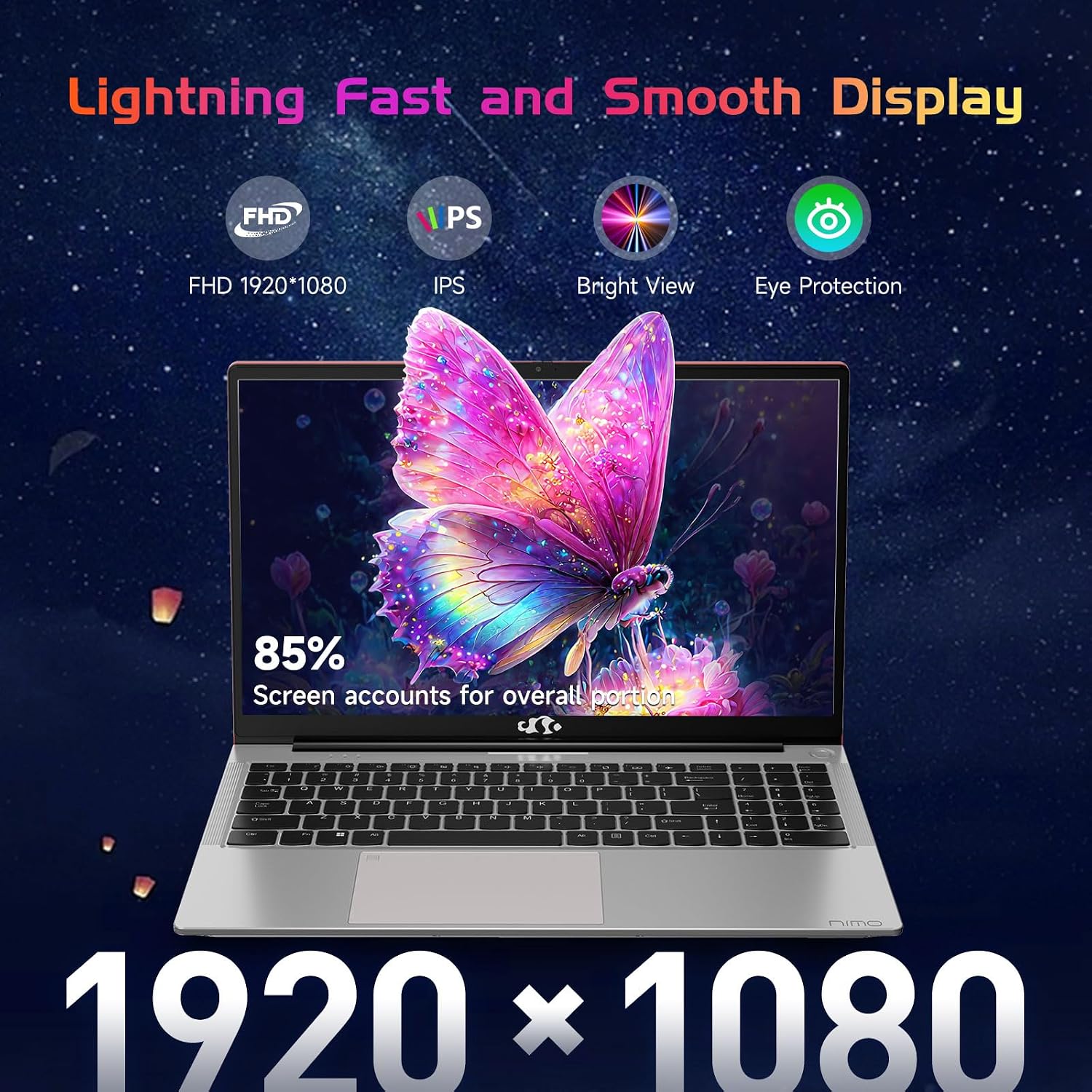 NIMO 15.6 FHD Student-Laptop, 16GB RAM 256GB SSD, Intel 12Gen N100 Processor, Backlit Keyboard Fingerprint WiFi 6 BT5.2, 2 Years Warranty Windows 11 Laptop