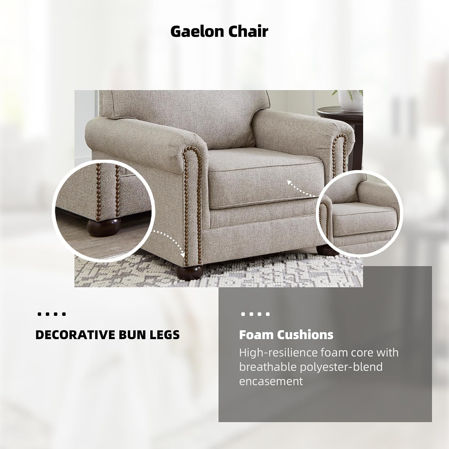 Signature Design by Ashley Gaelon Transitional Upholstered Chair with Nailheads, Light Gray