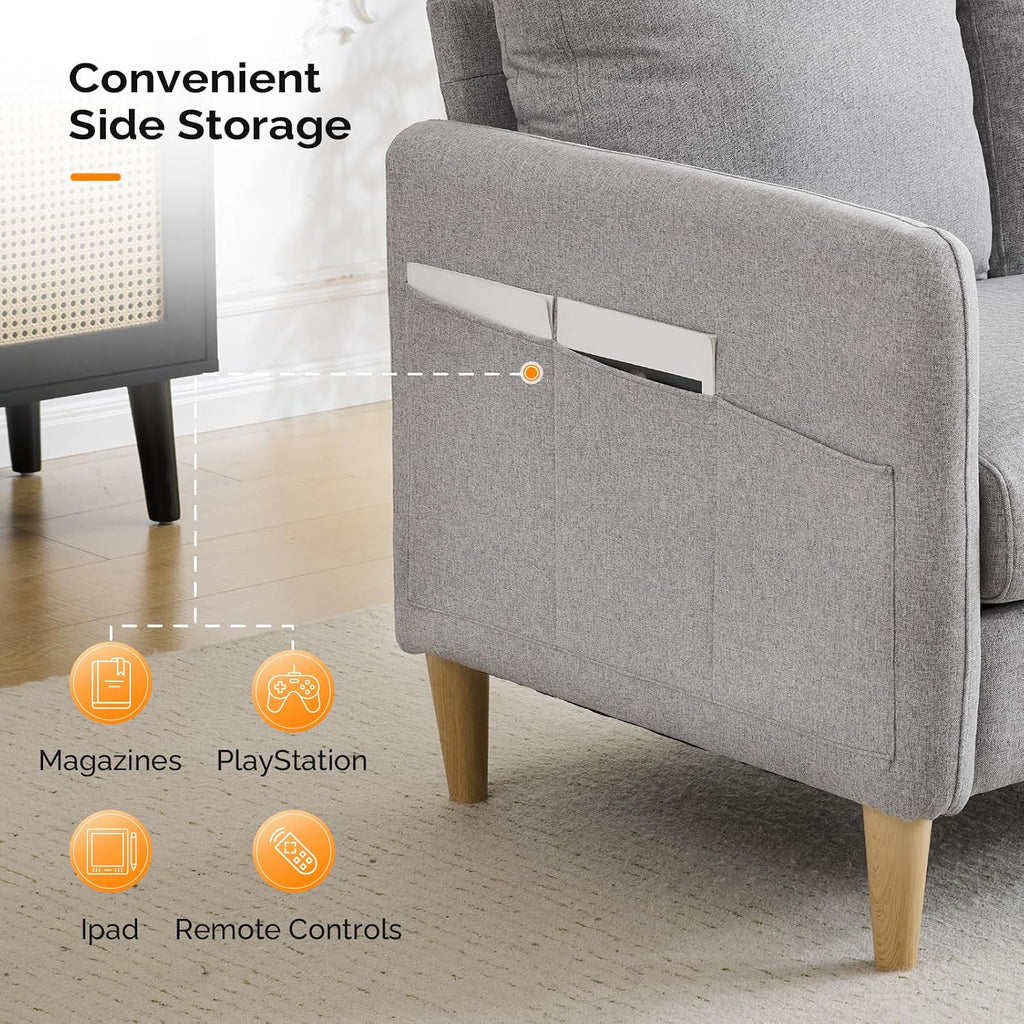 VINGLI 47' Small Couch, Linen Loveseat Sofa Light Grey Mini Couch Mid Century Modern Decor Love Seat for Small Spaces Living Room, Bedroom, Play Room