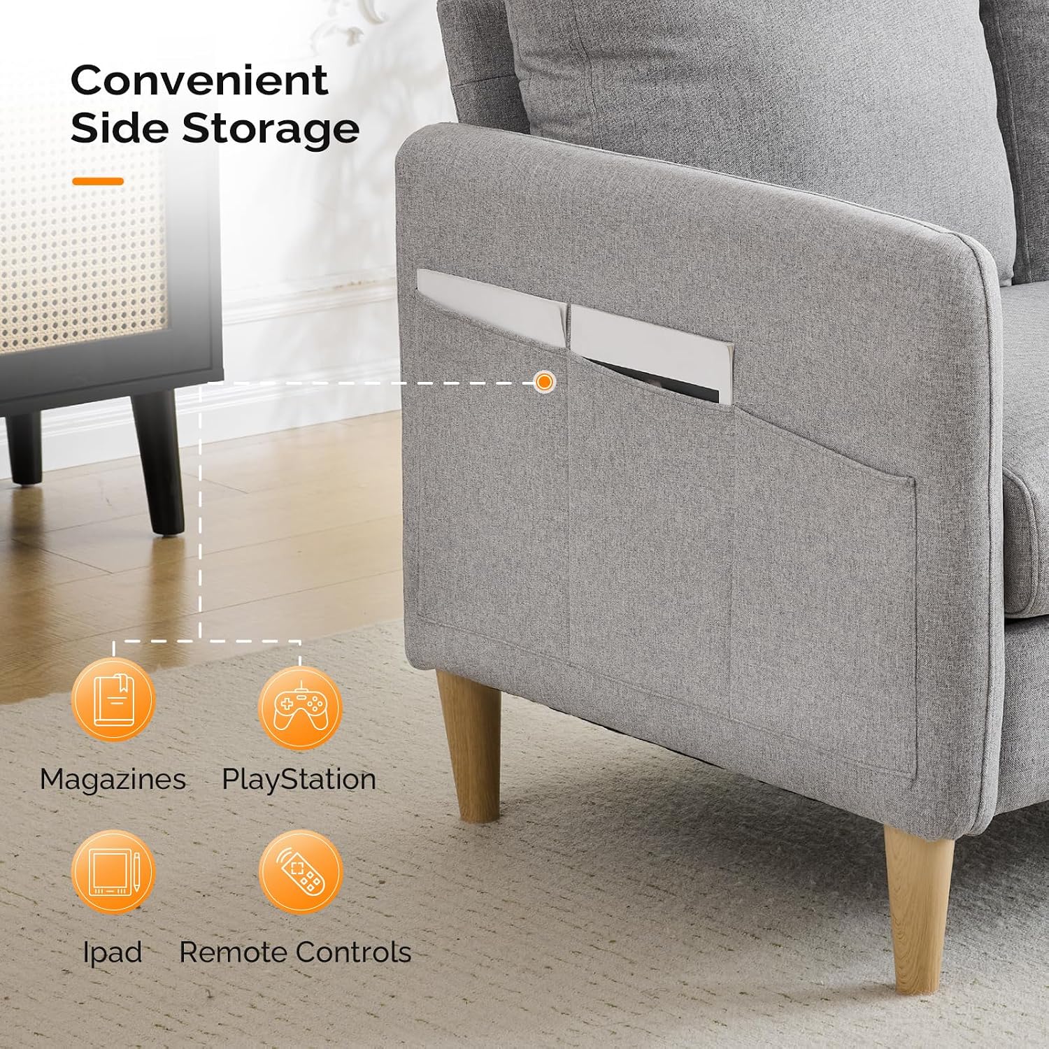 VINGLI 47' Small Couch, Linen Loveseat Sofa Light Grey Mini Couch Mid Century Modern Decor Love Seat for Small Spaces Living Room, Bedroom, Play Room