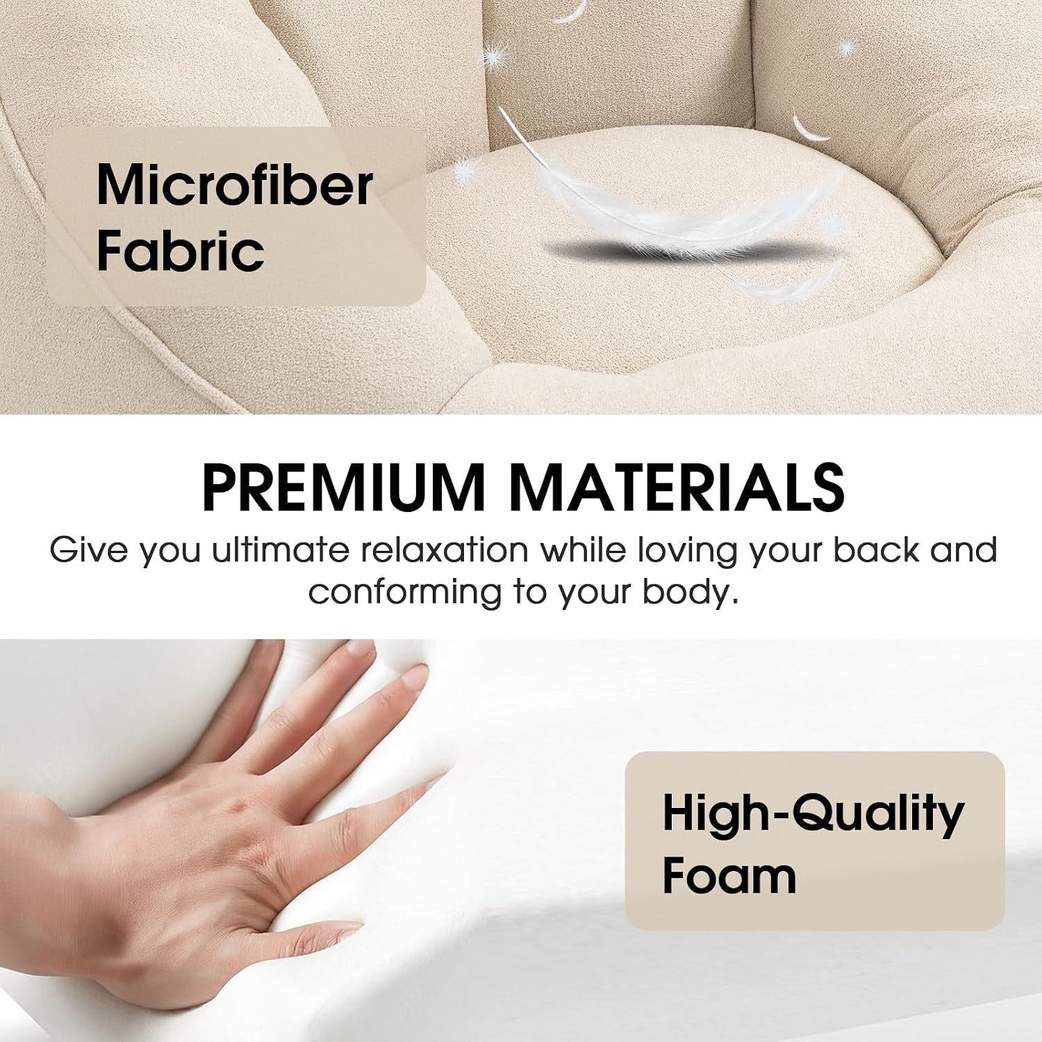 Bean Bag Chair for Adult, Microfiber Upholstered Bean Bag Sofa with Petal Back, Shell-Shaped Beanbag Chair with Footstool, Memory Foam Stuffed Lazy Sofa for Living Room, Bedroom (Beige)