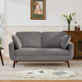 Kingfun 65' Corduroy Love Seat with Spring Cusions, Mid Century Modern Loveseat Sofa for Livingroom & Bedroom, Comfy Upholstered Small Couch, Gray