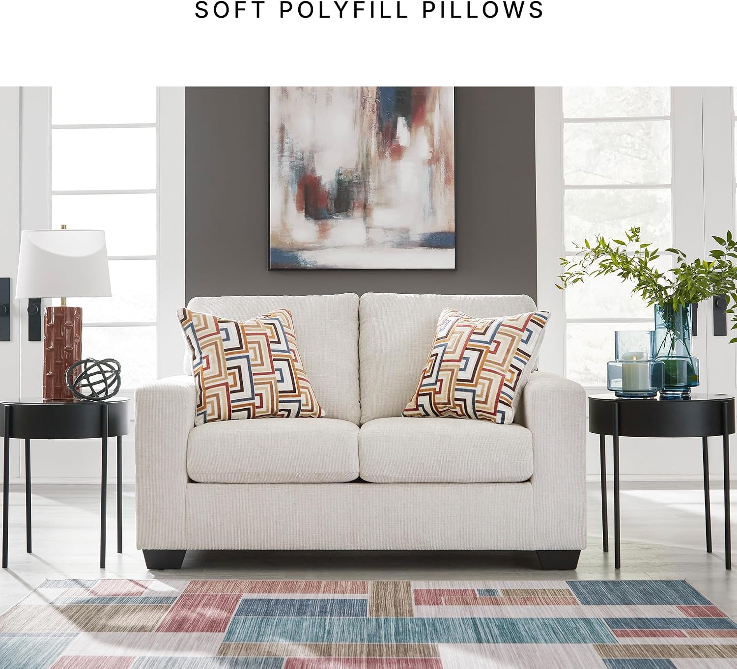 Signature Design by Ashley Aviemore Coastal Loveseat with 2 Accent Pillows, Beige