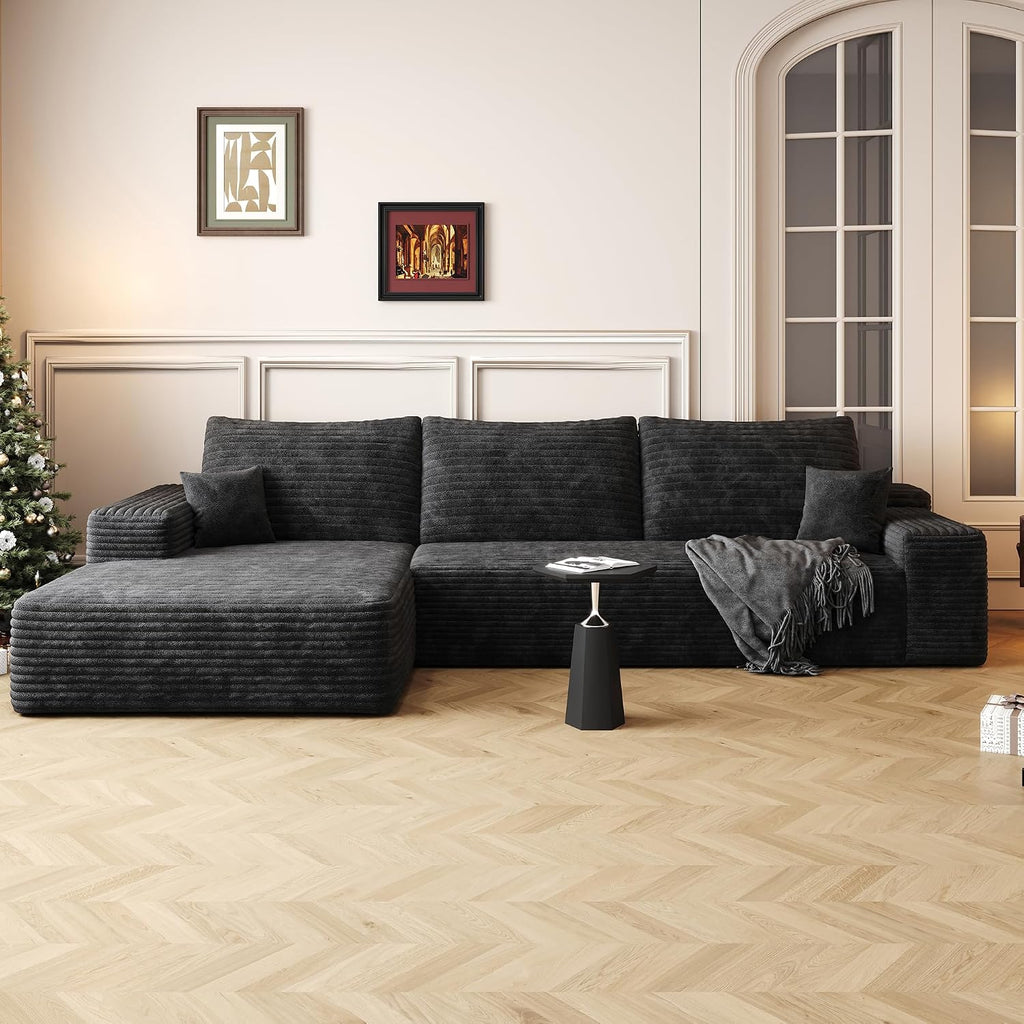 107 INCH Cloud Couch Oversized Modular Sectional Sofa, Fluffy Corduroy Upholstered Boneless Couches for Living Room, Wide & Deep Seat Corner Lounge Couches with Left Chaise,No Assembly Required