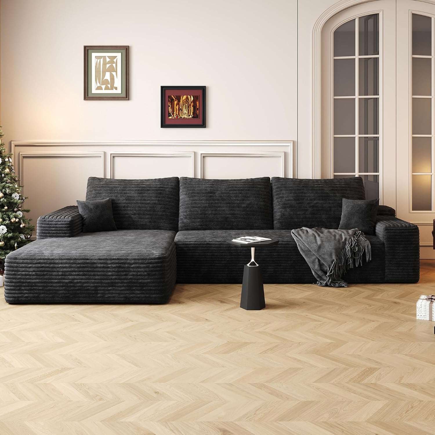 107 INCH Cloud Couch Oversized Modular Sectional Sofa, Fluffy Corduroy Upholstered Boneless Couches for Living Room, Wide & Deep Seat Corner Lounge Couches with Left Chaise,No Assembly Required