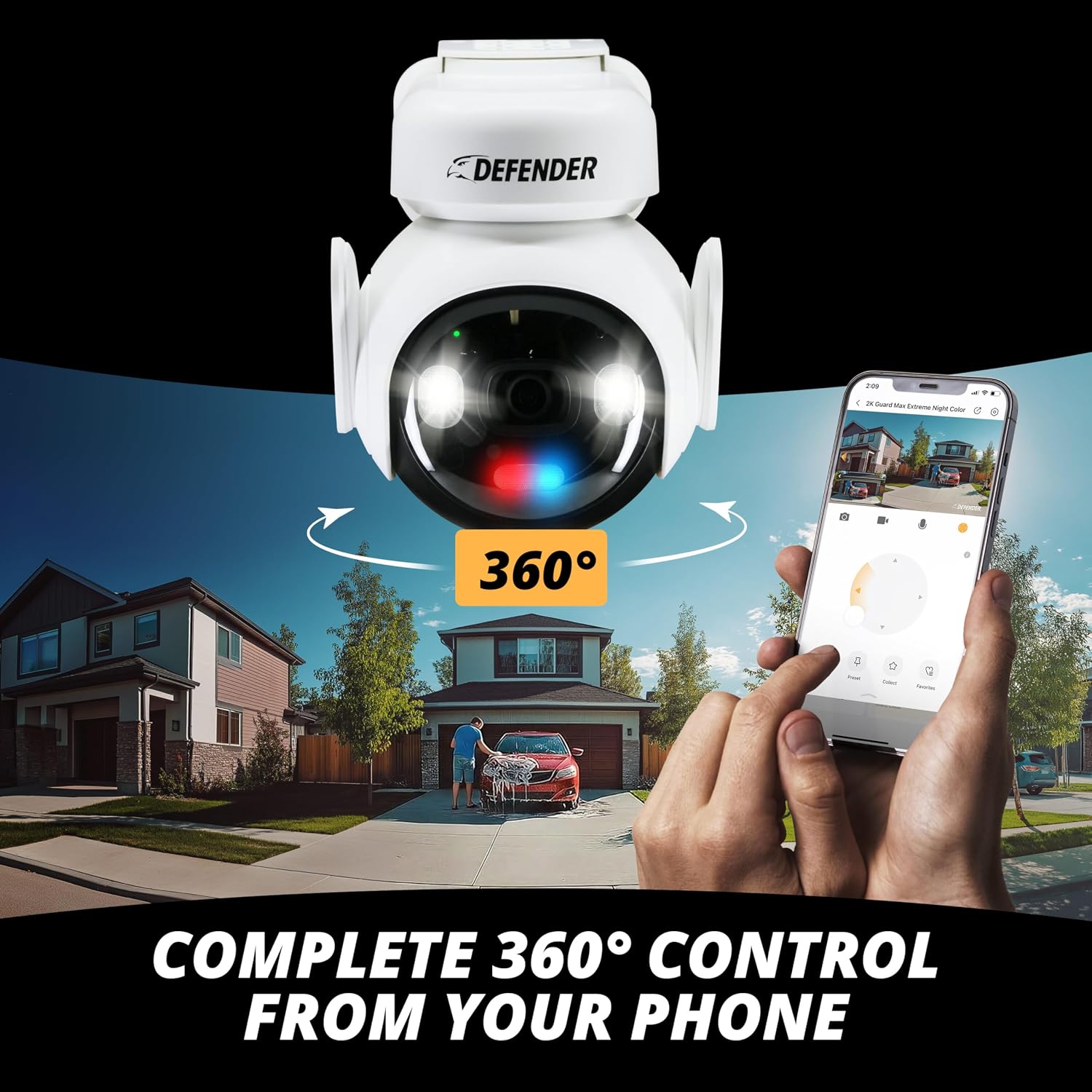 Defender Solar 4K Security Cameras Wireless Outdoor, 360° PTZ, AI Human Detection, Color Night Vision, Battery Max with 5W Solar Panel, Weatherproof Home Surveillance - AOV AI Guard Ultra-Charge