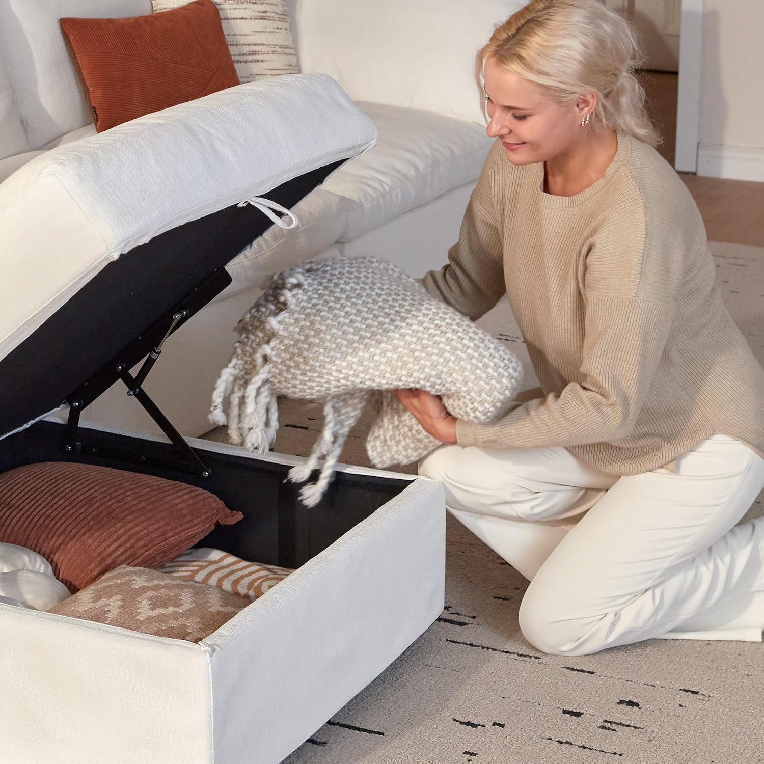 Cloud Couch Sectional 113.2'' Oversized Modular Deep Seat Sofa L Shaped Comfy White Cloud Couch with Washable Cover for Living Room 3 Seater with 1 Ottoman