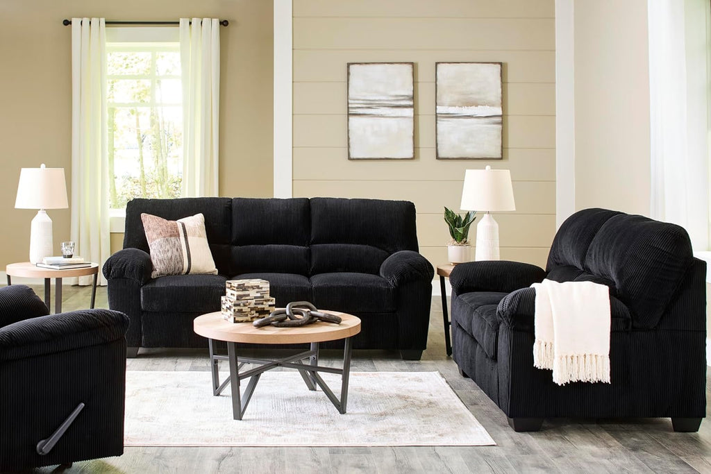 Signature Design by Ashley SimpleJoy Modern Loveseat for Living Room, Black
