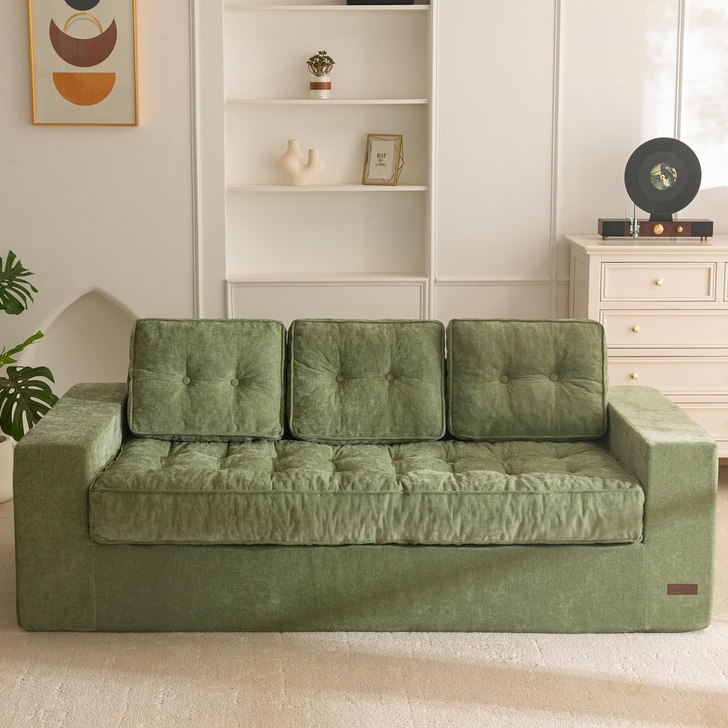MAXYOYO Boneless Sofa Couch, 75' Oversized Loveseat Sofa, Tufted Floor Couch Bean Bag Chair for Living Room Bedroom Apartment, Sofa in a Box, No Assembly Needed, Green