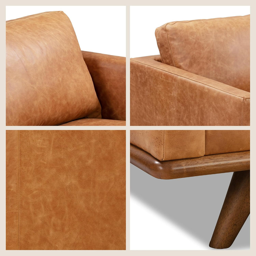 POLY & BARK Nolita 85' Leather Sofa – Full-Grain Italian Aniline Leather, Feather-Down Comfort, Solid Wood Base – Cognac Tan