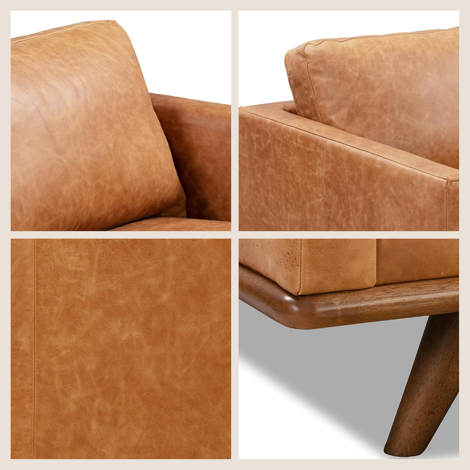 POLY & BARK Nolita 85' Leather Sofa – Full-Grain Italian Aniline Leather, Feather-Down Comfort, Solid Wood Base – Cognac Tan