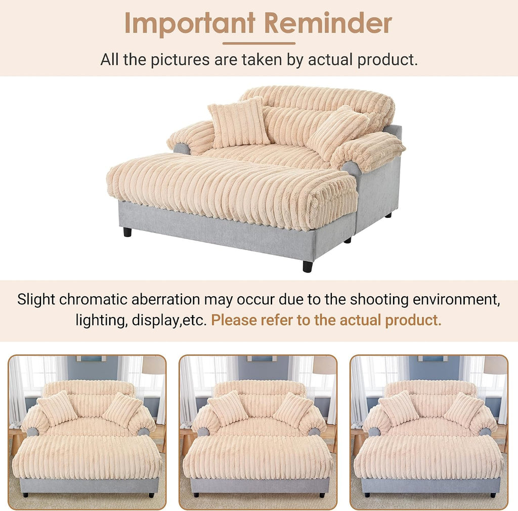 Merax 65' Oversized Chaise Lounge Chair with 2 Throw Pillows, Cloud Chaise Sofa Cozy Plush Boneless Sofa Bed for Living Room, Ergonomic Backrest & Curved Armrest (Champagne)