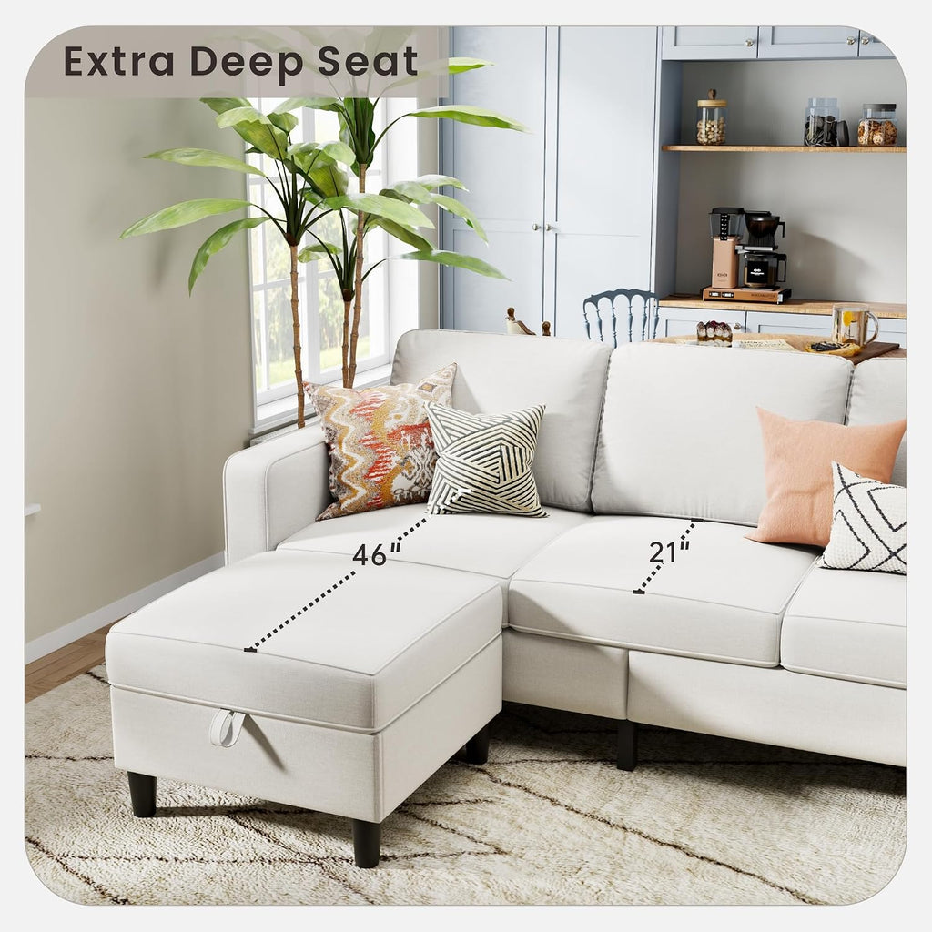 78' Sectional Sofa Couches for Living Room, Convertible L Shaped Couch with Storage Ottoman, Deep Seat Pet-Friendly Linen Fabric Sofa Set for Small Space, Apartment, Dorm