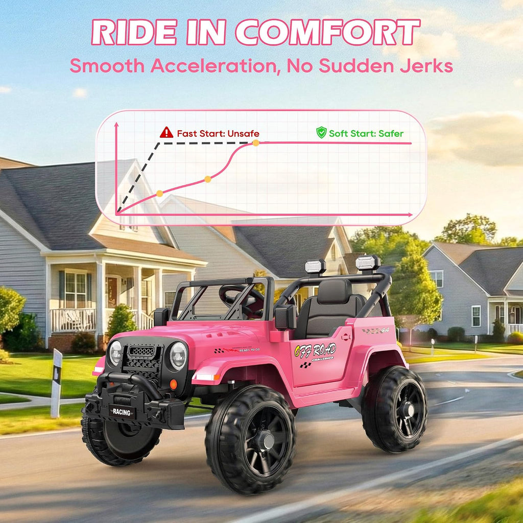 ARBELI 12V Ride On Truck Car with Remote Control, Kids Electric Vehicles with Bluetooth Music, Horn, 3 Speeds, 4 LED Lights, Soft Start, Ride on Toys for Toddler Boys & Girls, Pink