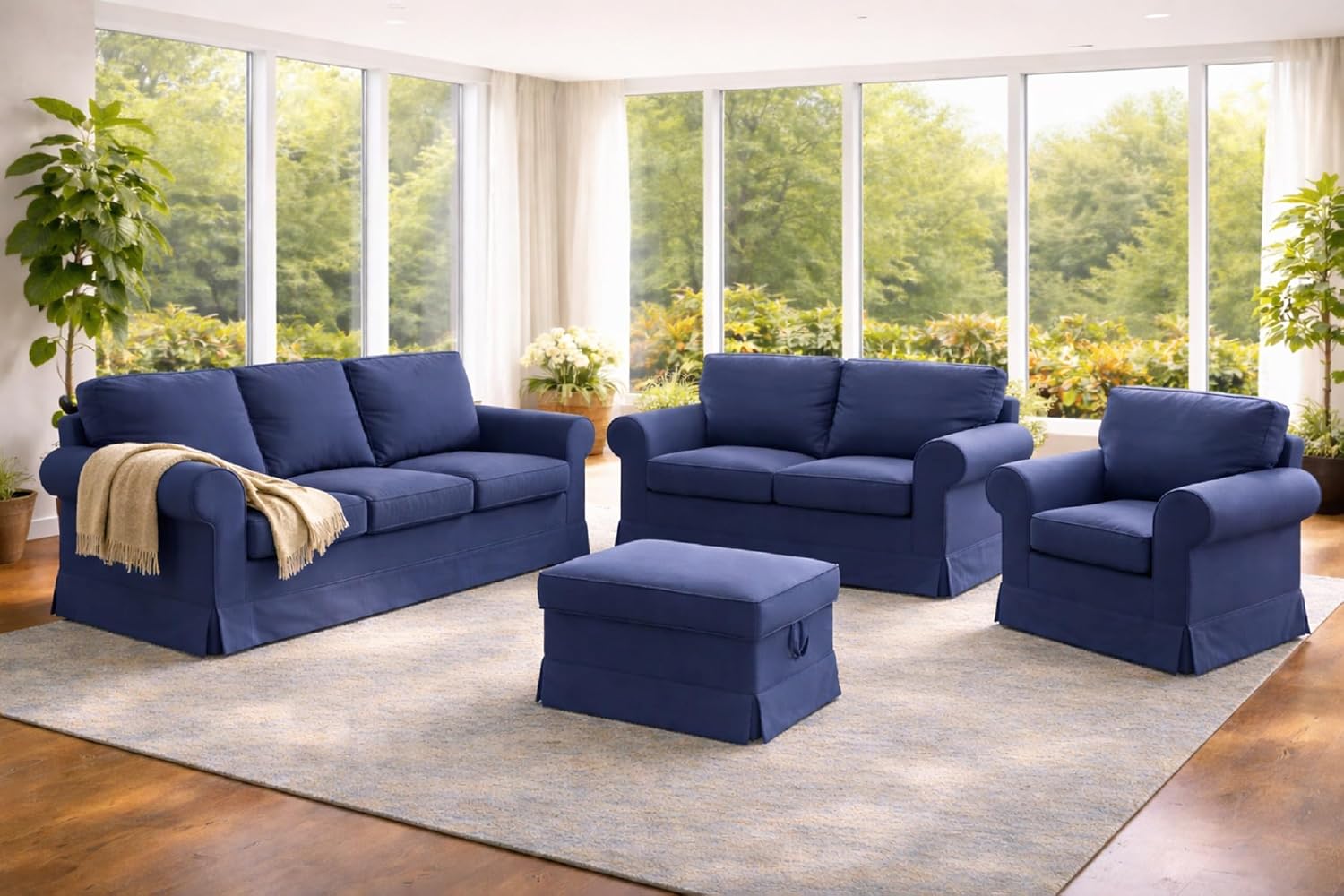 Premium Heavy Cotton Ektorp 3 Seat Sofa Cover Replacement Compatible with IKEA Ektorp Three Sofa Slipcover (Deep Blue)
