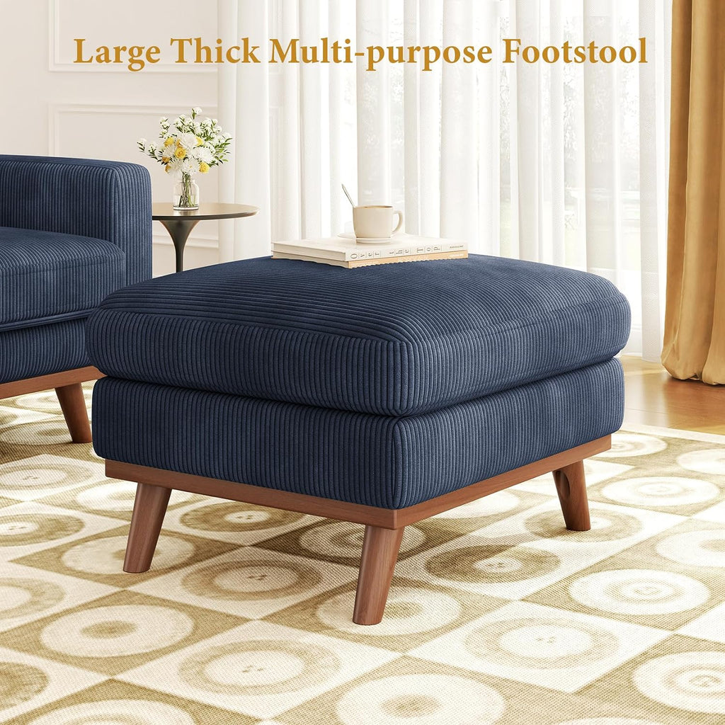 Vesgantti Large Ottoman for Modular Sofa, 29.5' Corduroy Ottoman with Spring Cushion, Rectangle Foot Rest for Couch, Entrance Footstool with Wood Legs, Footstool for Living Room, Bedroom, Dark Blue