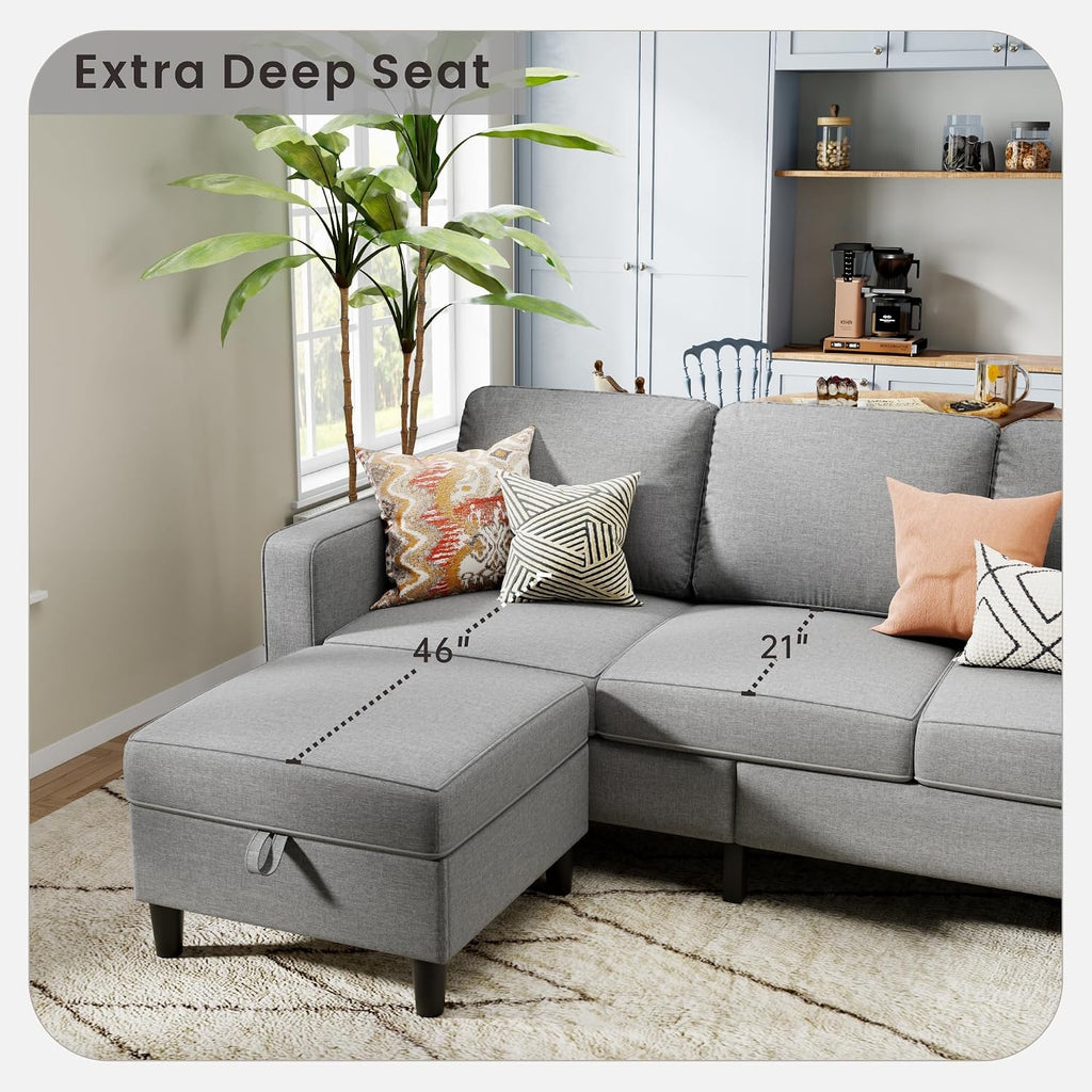78' Sectional Sofa Couches for Living Room, Convertible L Shaped Couch with Storage Ottoman, Deep Seat Pet-Friendly Linen Fabric Sofa Set for Small Space, Apartment, Dorm