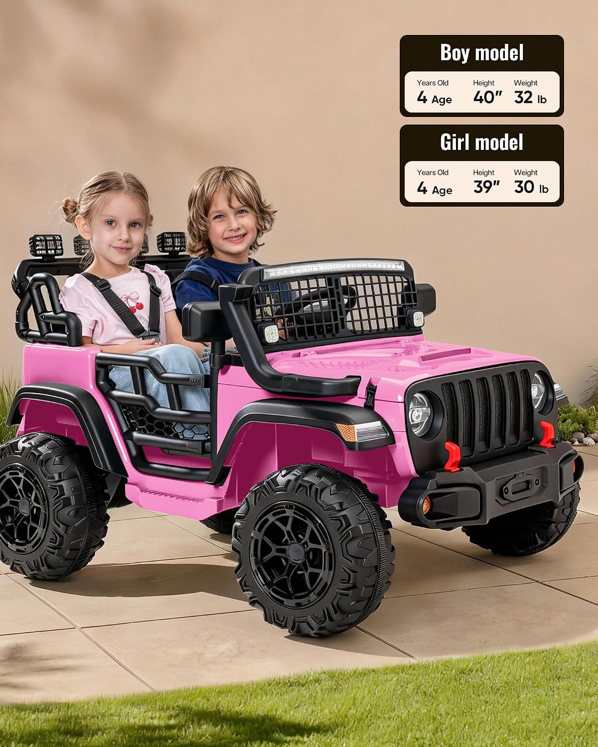Outfunny 2 Seater Ride on Car Toy, 12V Electric Car for Kids 4-8 with Remote Control, Capacity 110 lb, LED Light - Light Pink