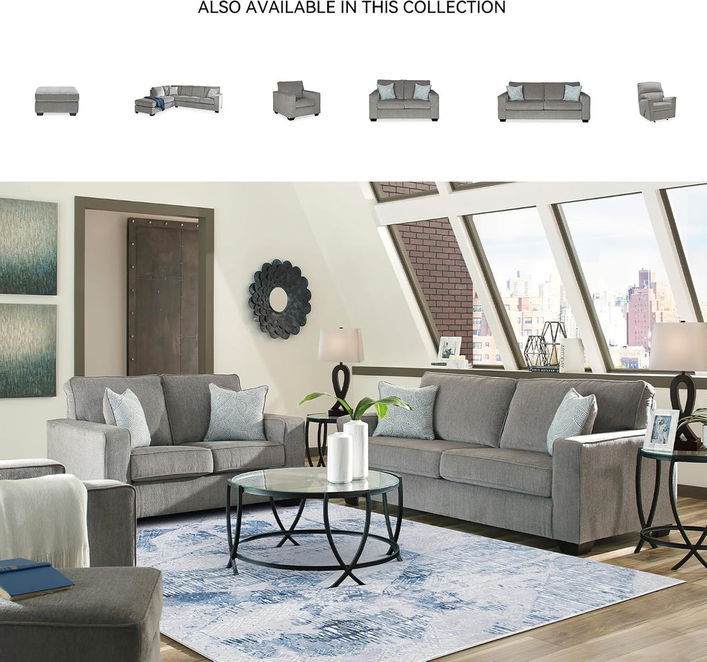 Signature Design by Ashley Altari Modern Queen Sofa Sleeper with 2 Accent Pillows, Light Gray
