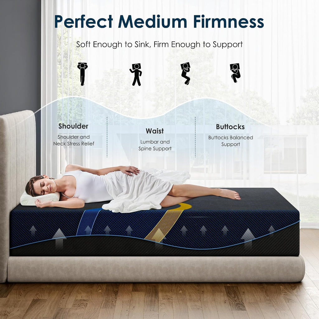 10 Inch Full Size Memory Foam Mattress, Medium Firm Support, Motion Isolation, CertiPUR-US Certified Foam, Mattress in a Box