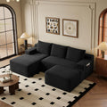 96''Sectional Couches for Living Room,Modern Modular Sectional Sofa,Upholstered Boneless Couch Comfy Cloud Couch with L Shaped Chaise (Black, 96''W Left Facing Chaise+Ottoman)