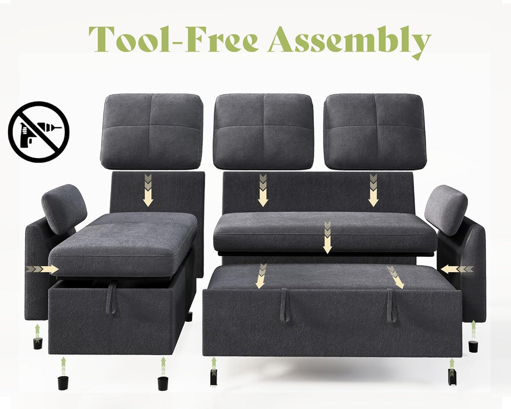 AMEILIFE Sofa Bed, Sleeper Sofa with Storage Chaise, Convertible Sofa Bed with Pull Out Couch, l Shaped Couch for Living Room-Gray Linen