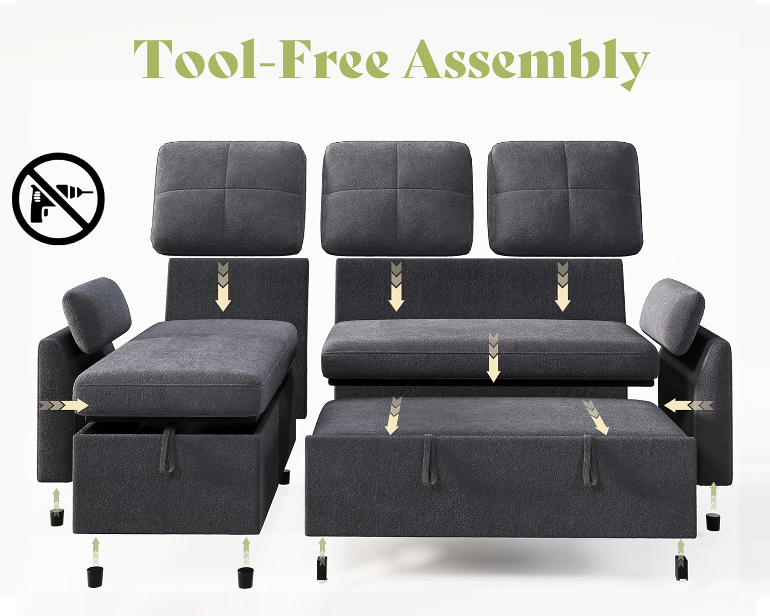 AMEILIFE Sofa Bed, Sleeper Sofa with Storage Chaise, Convertible Sofa Bed with Pull Out Couch, l Shaped Couch for Living Room-Gray Linen