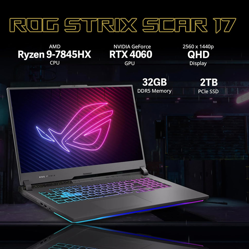 ASUS ROG Strix G17 17.3' QHD 240Hz Gaming Laptop, AMD Ryzen 9 7845HX, GeForce RTX 4060, 64GB DDR5 RAM, 2TB PCIe SSD, 4-Zone RGB Backlit Keyboard, WiFi 6E, Win 11 Pro, Gray, 32GB USB Card (Renewed)