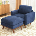 Vesgantti 38.5' Accent Chair with Movable Ottoman, Comfy Corduroy Armchair with Spring Cushion, Reading Chair with Ottoman, Modern Single Sofa for Living Room, Bedroom and Apartment, Dark Blue