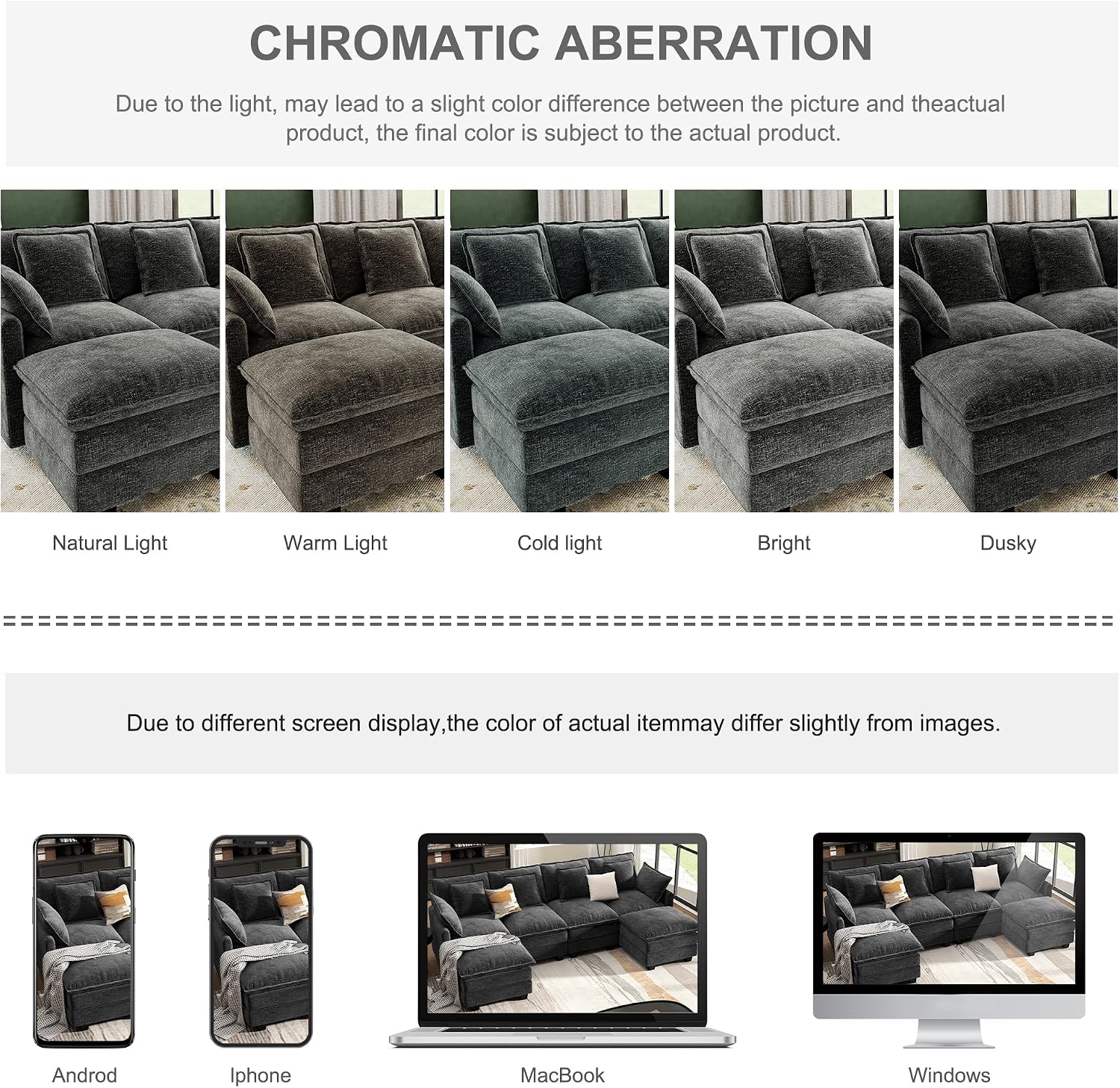 107' Cloud Couch Sectional, U Shaped Modular Sectional Sofa, 4-Seat Deep Seat Couch with 6 Removable Washable Pillows and 2 Ottoman for Living Room, Bedroom, Apartment, Black Grey