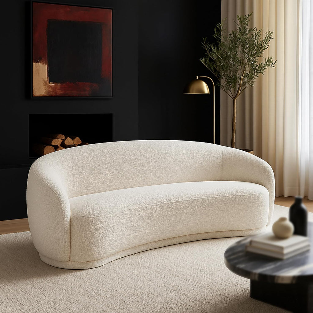 Meridian Furniture 693Cream-S Hyde Collection Modern | Contemporary Boucle Fabric Upholstered Sofa, Cream, 89.5' W x 38' D x 28' H
