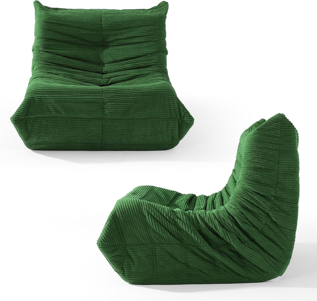 YITAHOME Bean Bag Chairs for Adults, Giant Lazy Floor Sofa with Memory Foam, Comfy Cordury Fireside Chair Beanbags for Living Room Apartment Dorm Office, Green