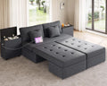 YITAHOME Queen Size Sleeper Sofa, 5-in-1 Convertible Sofa Bed Couch with 2 Storage Cabinets and USB Ports, 100' Sectioanl Sofa Couch with 2 Throw Pillow for Living Room, Grey Linen Fabric