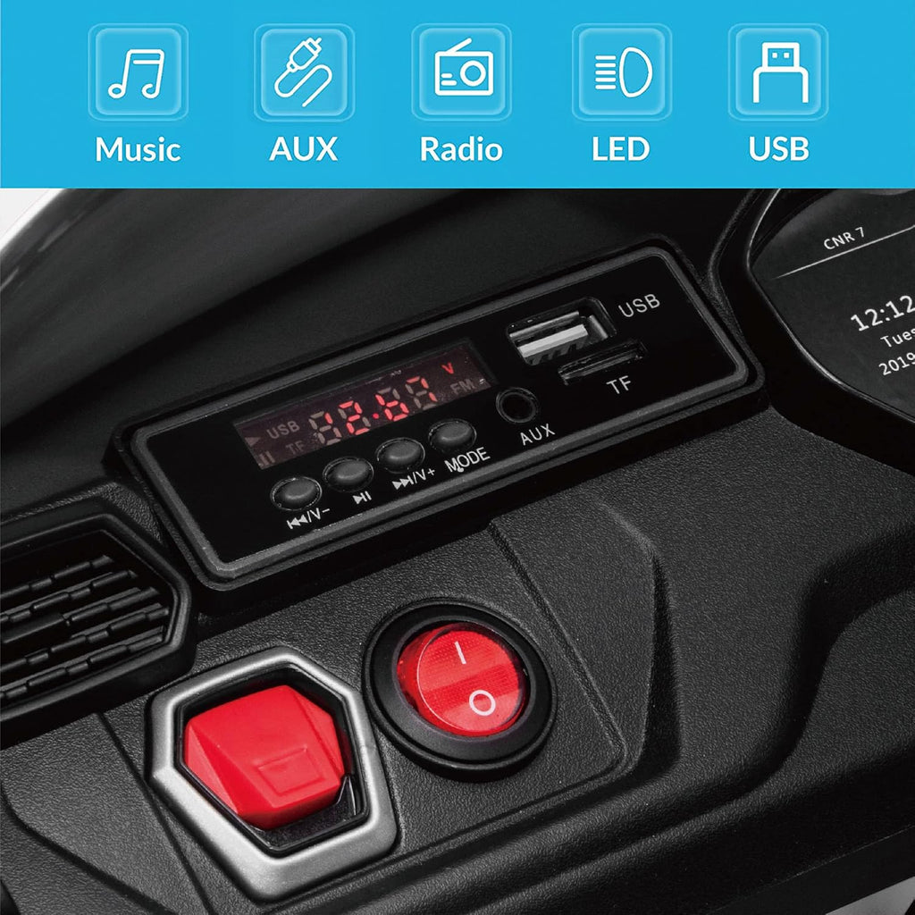 Kidzone Ride On Car 12V Lamborghini Urus Kids Electric Vehicle Toy w/Parent Remote Control, Horn, Radio, Port, AUX, Spring Suspension, Opening Door, LED Light - White