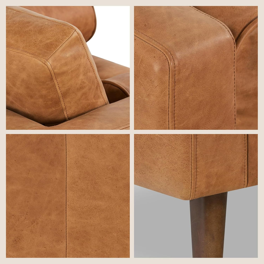 POLY & BARK Napa Lounge Chair – 42' – Cognac Tan – Italian-Tanned Full-Grain Pure-Aniline Leather, Feather-Down Cushions, Solid Wood Frame