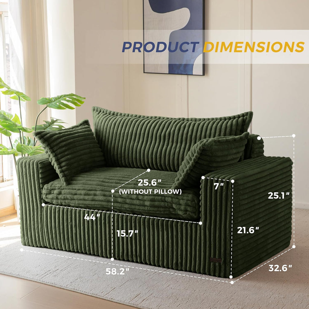 MAXYOYO 59' Bean Bag Sofa Couch, Loveseat Boneless Couch in a Box, Upholstered Small Mini Sofa with Deep Seating for Living Room Bedroom Office Apartment, No Assembly, Dark Green