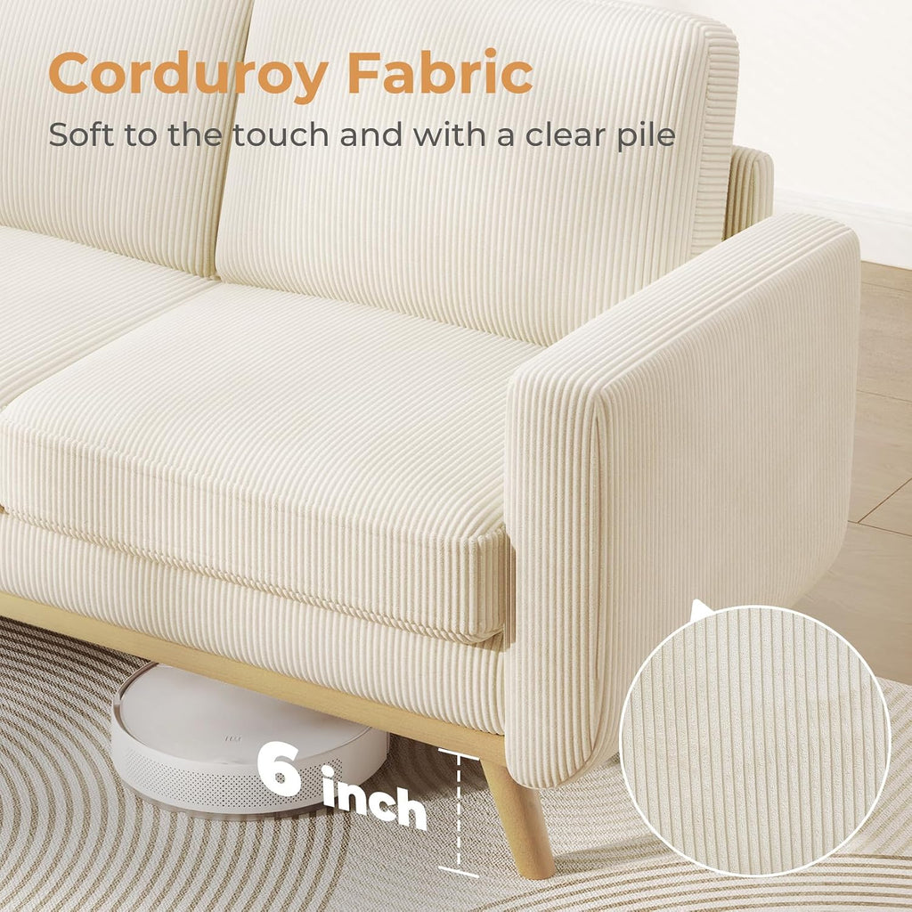 Vesgantti 68' Loveseat Sofa Beige, Comfy Corduroy Couch with Spring Cushion, Modern Sofa with Deep Seat, for Bedroom & Living Room
