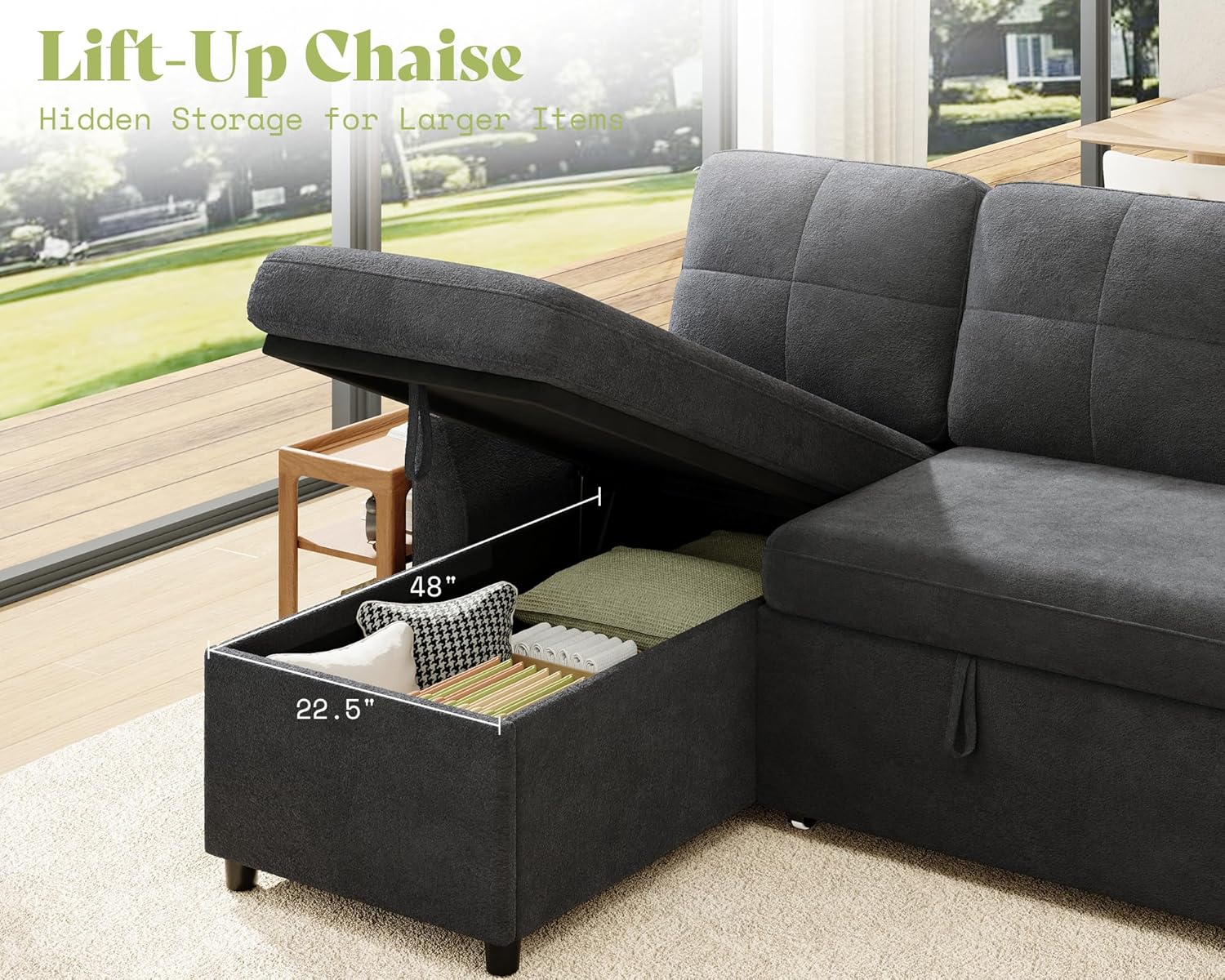 AMEILIFE Sofa Bed, Sleeper Sofa with Storage Chaise, Convertible Sofa Bed with Pull Out Couch, l Shaped Couch for Living Room-Gray Linen
