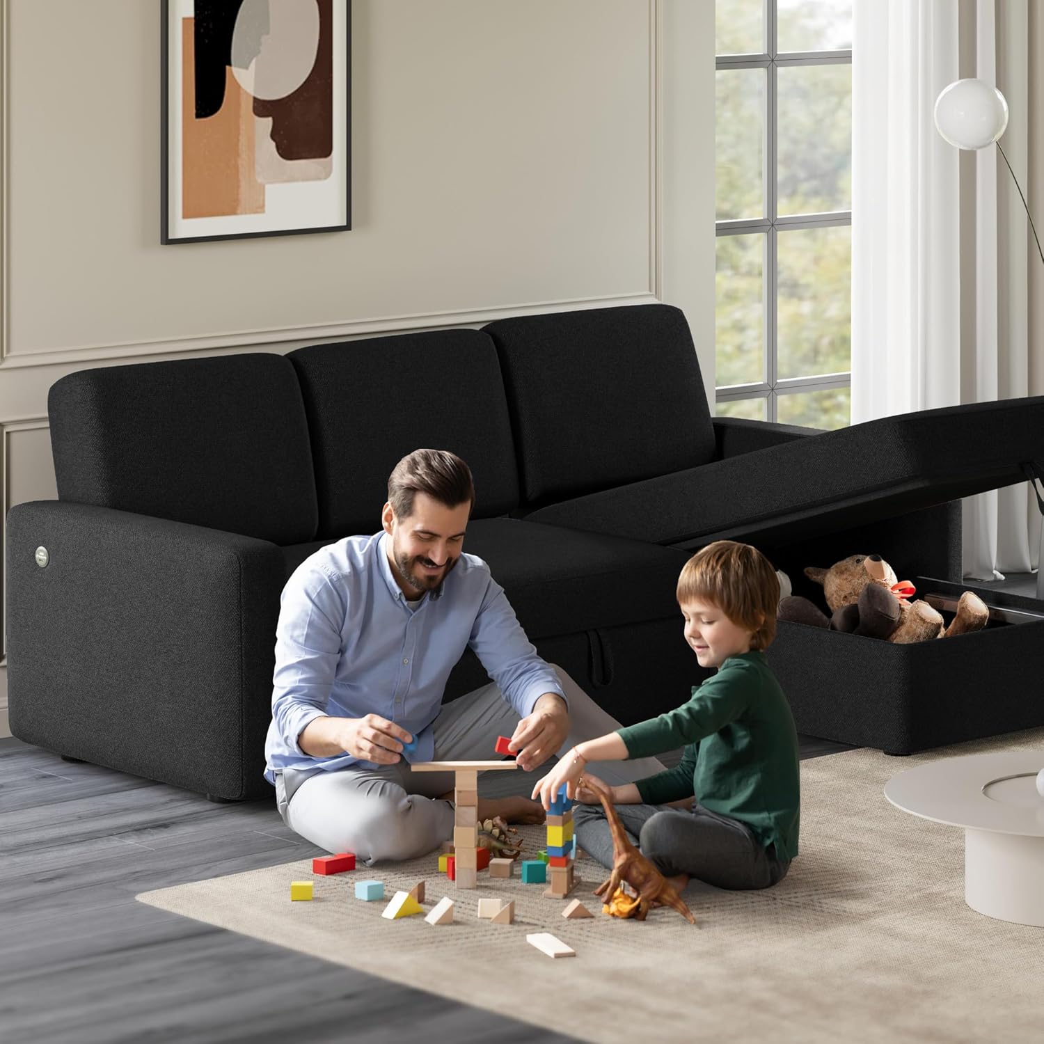 Yaheetech Sectional Sofa L-Shaped Sofa Couch Bed w/Chaise & USB, Reversible Couch Sleeper w/Pull Out Bed & Storage Space Living Room Black