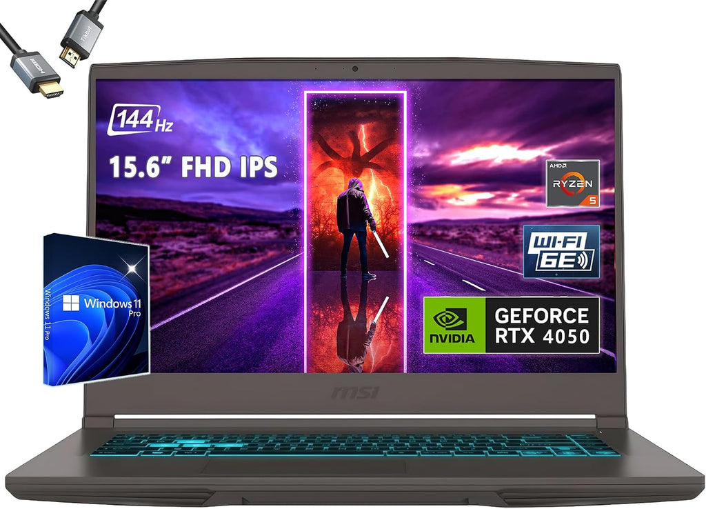 msi Thin 15 15.6'144Hz Gaming Laptop，AMD R5-7535HS，RTX 4050，Window 11 Pro，w/HDMI (32GB RAM | 1TB PCIe SSD+pro)