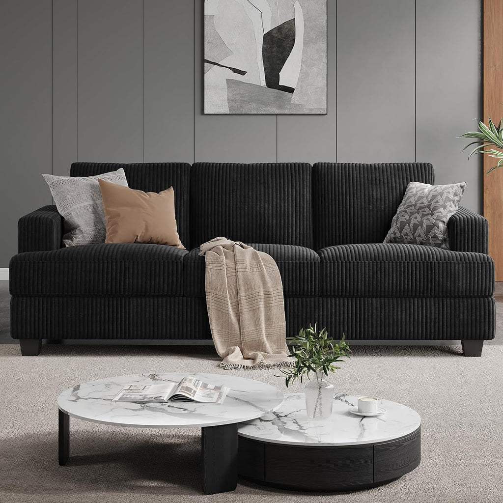 COPIAE 89 Inch Sofa with Extra Deep Seats Oversize, 3 Seater Sofa for Living Room, Modern Couch and Sofa, Comfy Armrests and Seats and Backrests, Easy Installation,Wide Corduroy Fabric Black