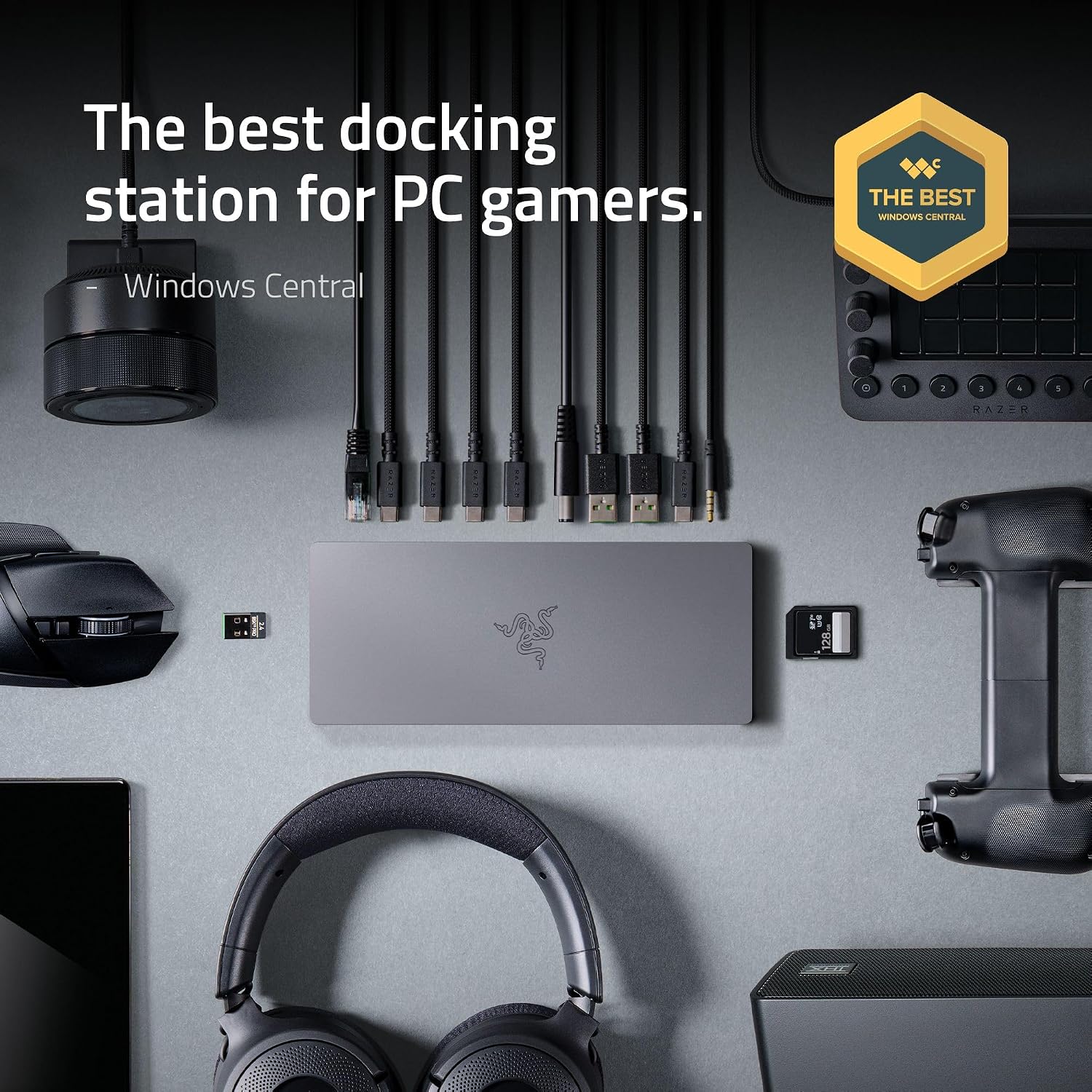 Razer Thunderbolt 5 Dock: 11 Port Docking Station with M.2 SSD Slot - 120Gbps Transfer Speeds - 3X 4K Displays at 144 Hz on TB5/4 Laptops - 140W PD Charging - Active Cooling - TB Share - Mercury