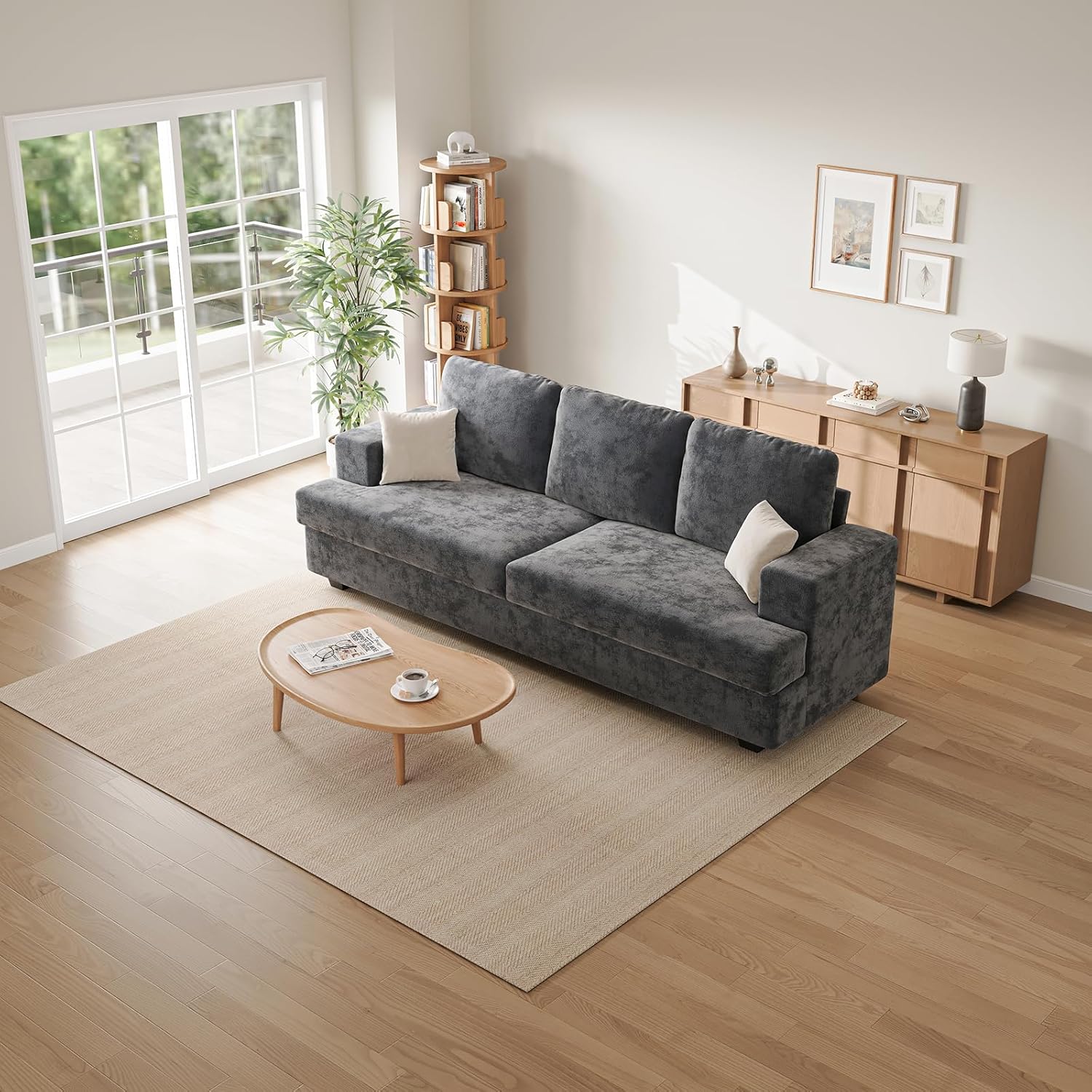 89' Grey Couches for Living Room, 3 Seater Couch with Deep Seat, Oversized Loveseat Sofa for Apartment and Small Spaces