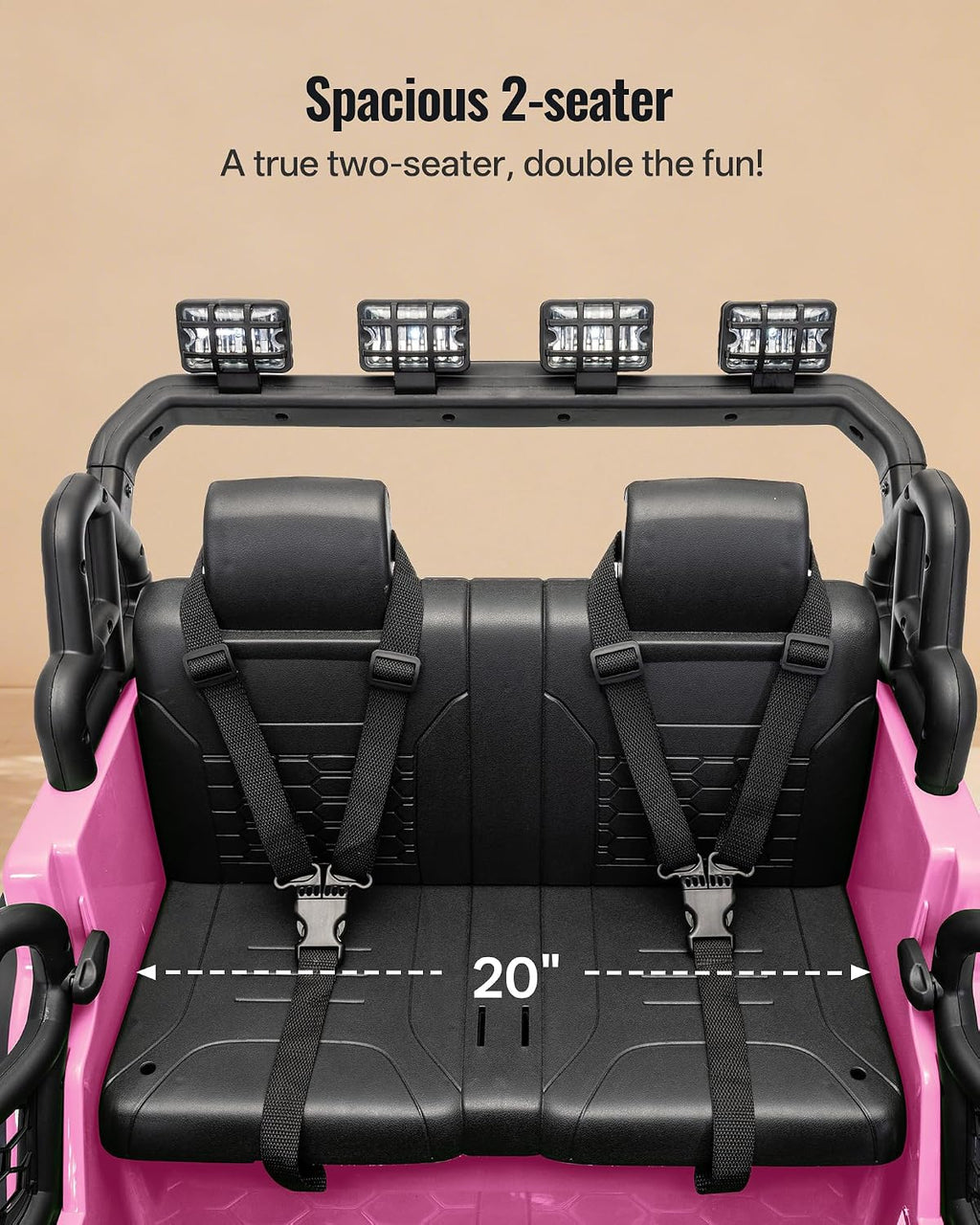 Outfunny 2 Seater Ride on Car Toy, 12V Electric Car for Kids 4-8 with Remote Control, Capacity 110 lb, LED Light - Light Pink