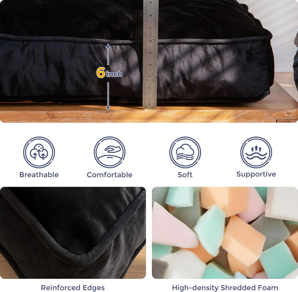 MAXYOYO 6' Futon Mattress Full Size, Velvet Thick Futons Sofa Couch, Versatile Floor Mattress for Adults, Shredded Foam Filling (Frame Not Included), Black