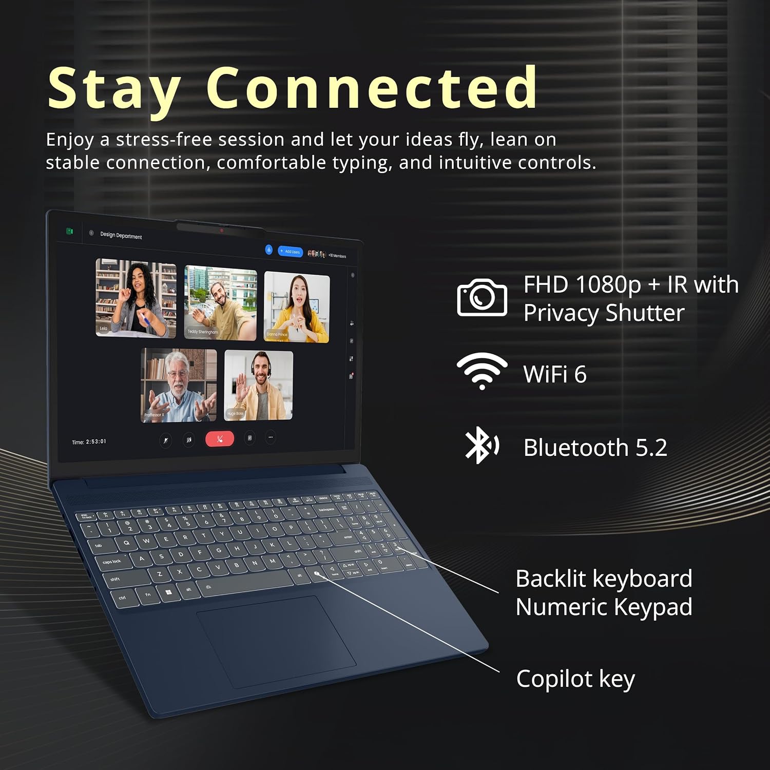 Lenovo IdeaPad Slim 3i 15.3' WUXGA Touchscreen Laptop, Intel Core 5 210H, 8GB DDR5, 416GB Storage(256GB SSD+160GB Docking Station Set), Intel Graphics, Backlit Keyboard, Number Pad, Windows 11, Blue