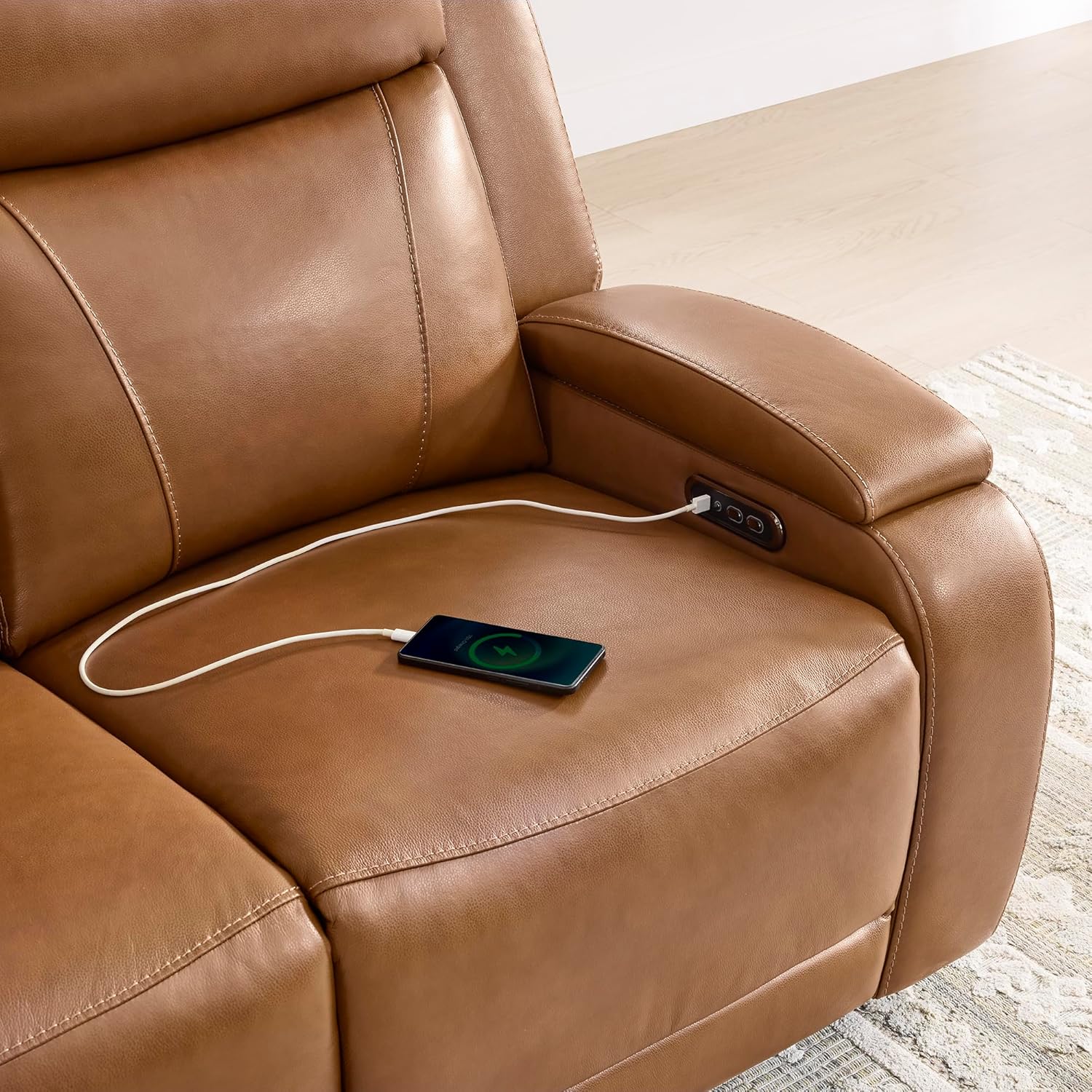 Watson & Whitely Genuine Leather Power Recliner Sofa, 3 Seater Zero Gravity Reclining Couch with Power Headrest & Flip Middle Backrest Table, Hidden Storage, Cup Holders for Living Room, Saddle Brown