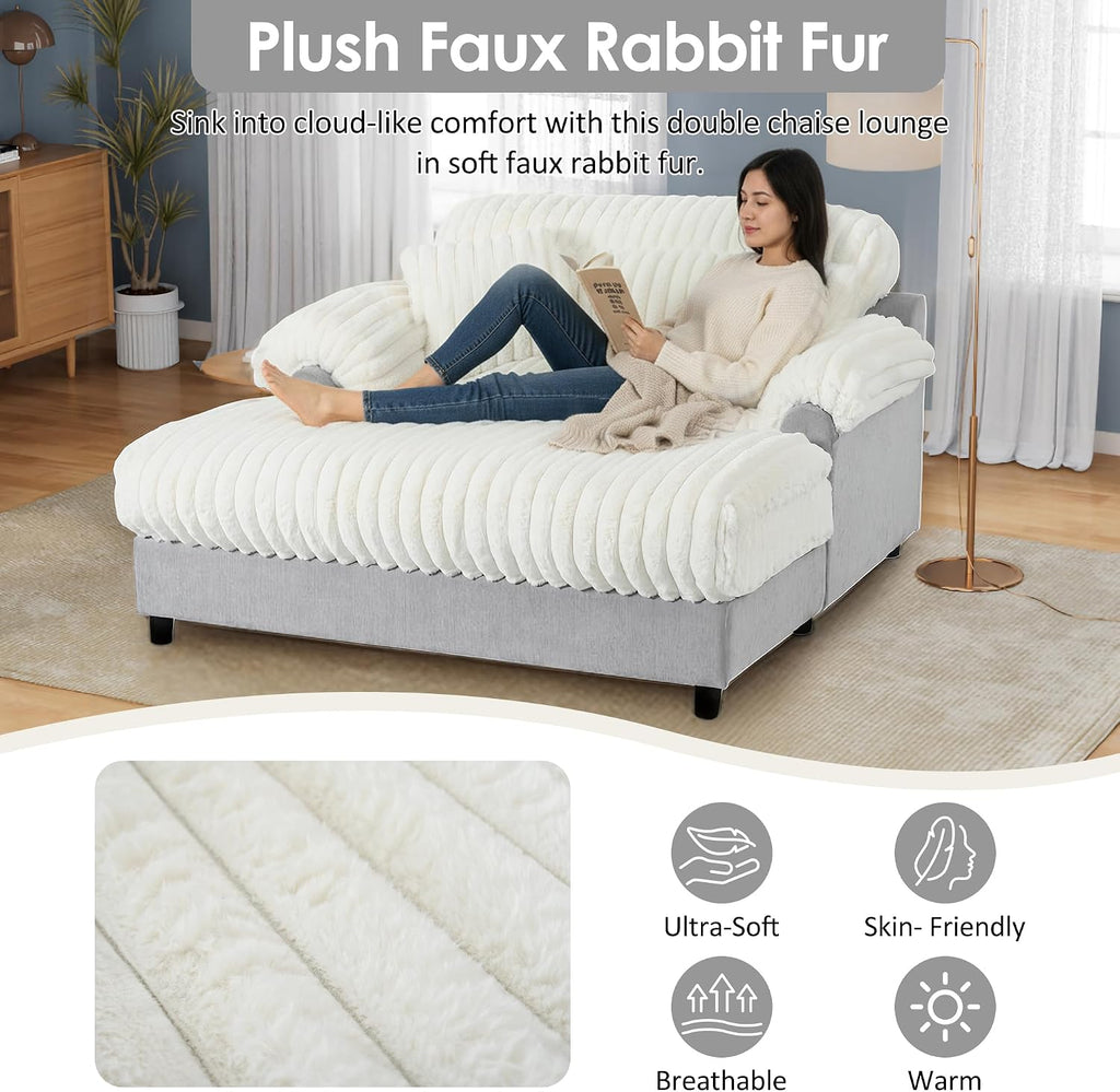 Merax 65' Oversized Chaise Lounge Chair with 2 Throw Pillows, Cloud Chaise Sofa Cozy Plush Boneless Sofa Bed for Living Room, Ergonomic Backrest & Curved Armrest (Beige)