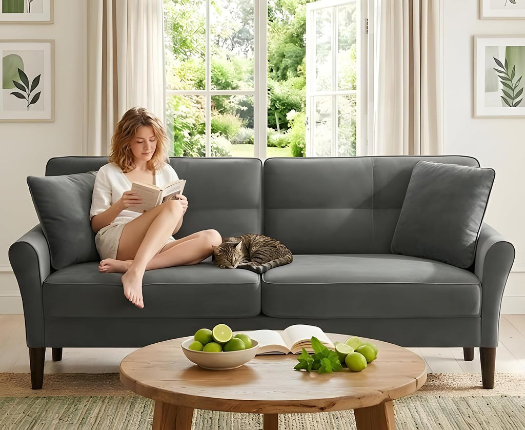 Loveseat Sofa, 69' Love Seat Couches, Comfy Velvet Small Couches for Small Spaces with 2 Pillows, Tool-Free Setup Sofas & Couches, 700lb Load Sofas for Living Room, Mini Couch for Bedroom, Grey Couch